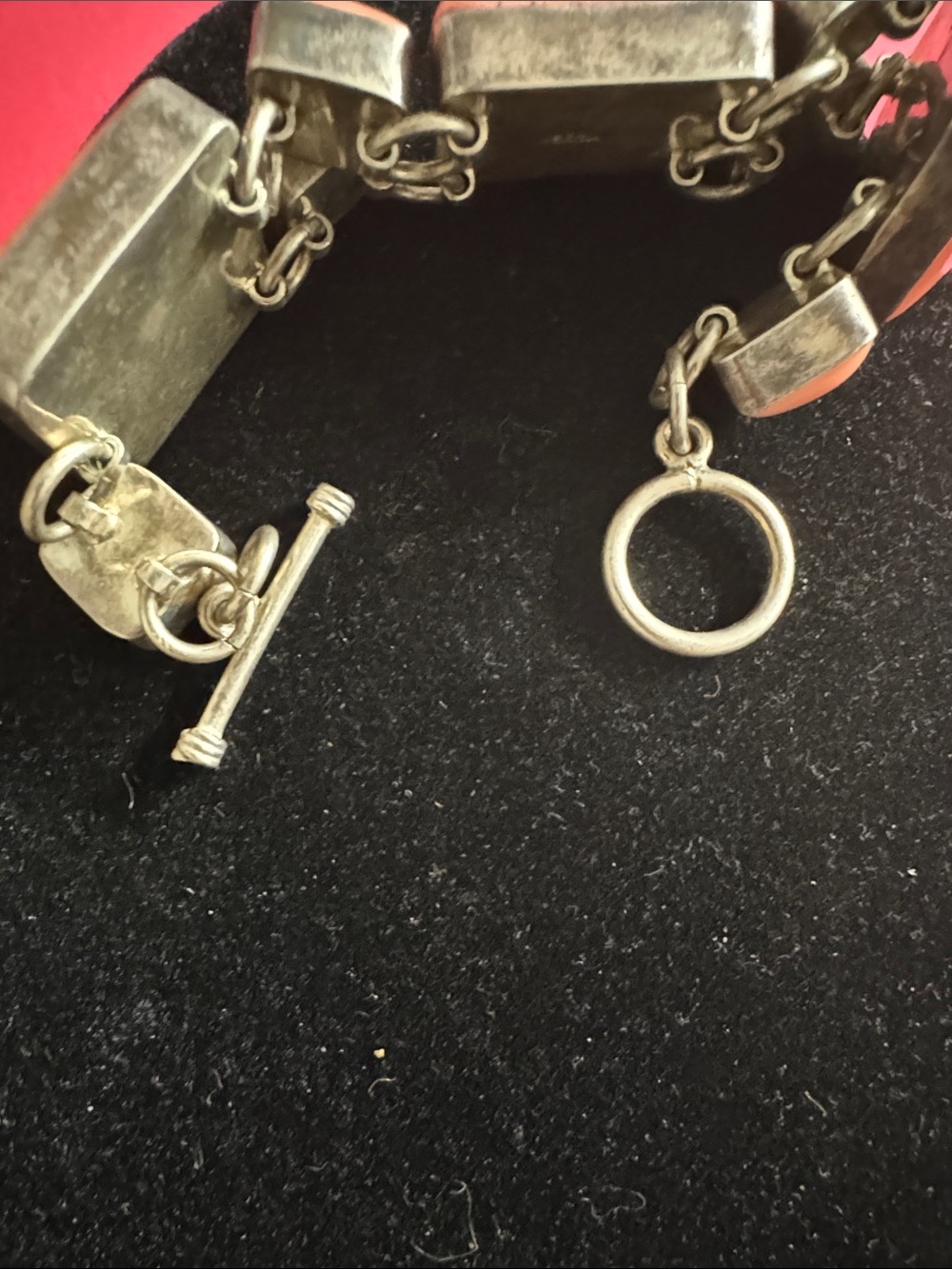 Handcrafted Orange Square Link Bracelet - Women Jewelry sterling silver - Picture 3 of 4